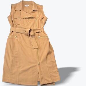Calvin Klein Sleeveless Trench Dress Belted Zip Pockets Brown Womens Size 10